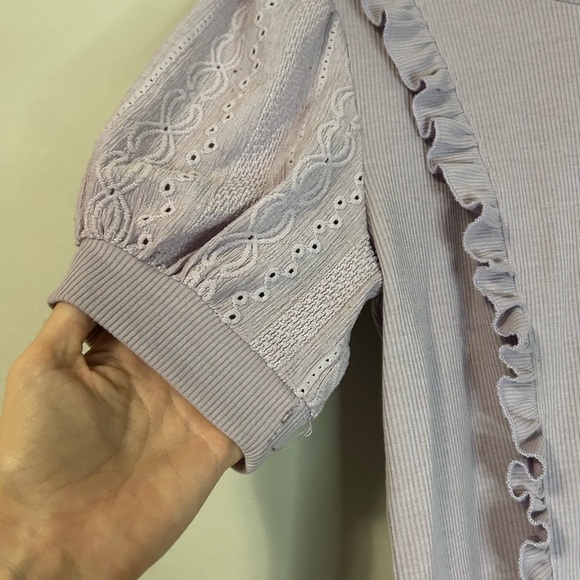 Women’s Ava Rose Ribbed Lavender Puff Sleeve Top, Size S - Picture 2 of 6